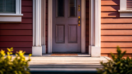 At the threshold of a captivating home, a striking purple door stands as a testament to the homeowner's unique taste and inviting spirit. Generative AIの素材