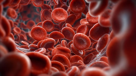 Journey into the inner workings of the human body, where red blood cells, like tiny couriers, transport oxygen to every tissue and organ, ensuring their proper function. Generative AIの素材