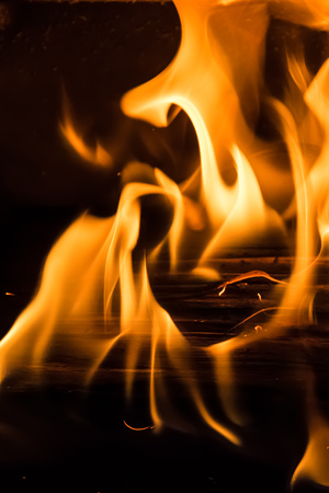 Yellow fire burning woodの写真素材