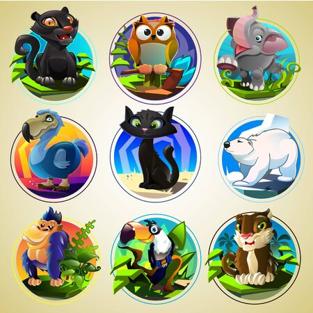 Funny cartoon animals in bright colors.のイラスト素材