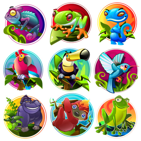 Funny cartoon animals in bright colors.のイラスト素材