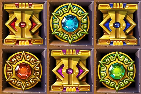 Aztec styled colorful gold icons for game designのイラスト素材