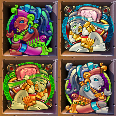 Aztec styled colorful characters for game designのイラスト素材