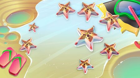 Colorful summer background with seastarsの写真素材