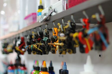 different tattoo machines assortment in storeの写真素材