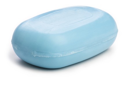 New blue Soap Bar. Isolated on white background.の写真素材