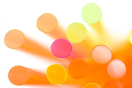 Cluster of colorful straws in close up view. Soft focus. Abstract background. の写真素材