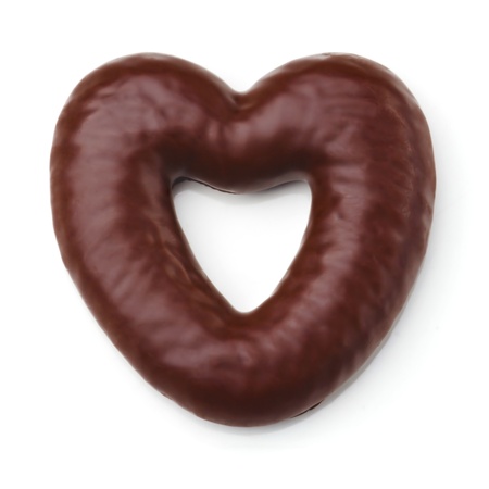 Gingerbread heart shaped, cookie covered with milk chocolate の写真素材