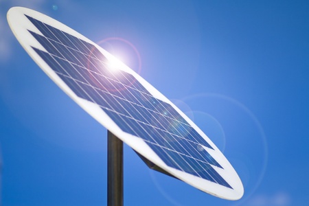 A photovoltaic Solar Panel with blue sky in the background  の写真素材