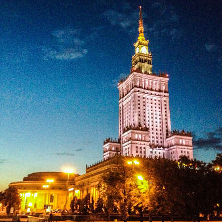 Cultur Palace at twilight. Warsaw - Poland.の素材