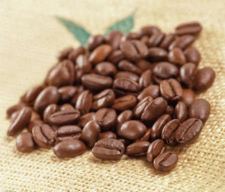 Coffee Beans on Canvas Background. Soft focus.の写真素材
