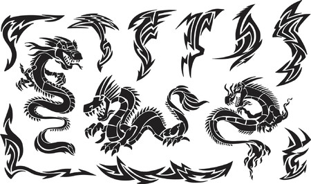 Vector Illustration of Iconic Dragons & Tribal  Designsのイラスト素材