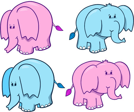 Cute Safari Elephant Set Vector Illustrationのイラスト素材