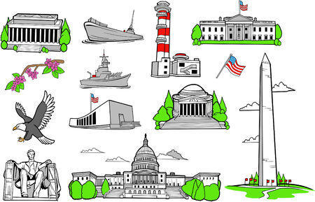 American Monuments Set Vector Illustrationのイラスト素材