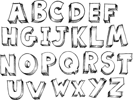 Sketch Doodle Alphabet Letters Vector Illustrationのイラスト素材