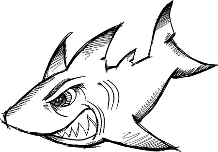 Tough Mean shark Doodle Sketch  Illustrationのイラスト素材