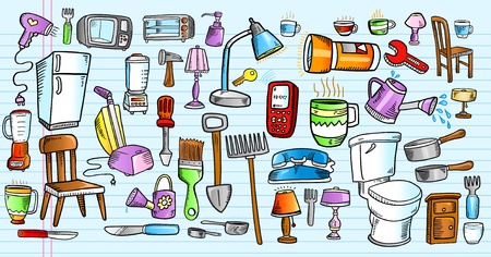 Color Notebook Doodle Sketch home maker and item Vector Illustration Set のイラスト素材