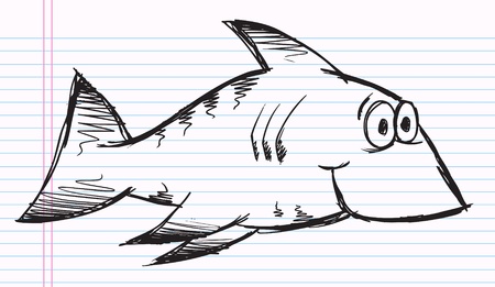 Notebook Doodle Sketch Cute Happy Shark Vector Illustration のイラスト素材