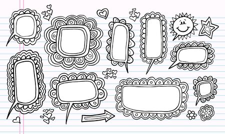 Notebook Doodle Speech Bubble Design Elements Illustration Set のイラスト素材