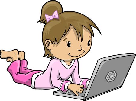 Girl with Laptop Computer Illustrationのイラスト素材
