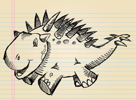 Doodle Sketch Cute Dinosaur Vectorのイラスト素材