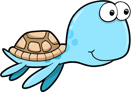 Silly Happy Summer Sea Turtle Animal Vector Illustrationのイラスト素材