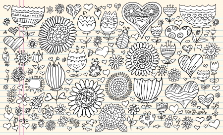 Doodle Sketch Flowers Spring Setのイラスト素材