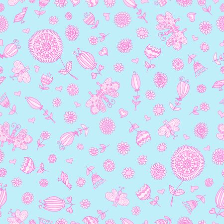 Cute Doodle Springtime Seamless Patternのイラスト素材