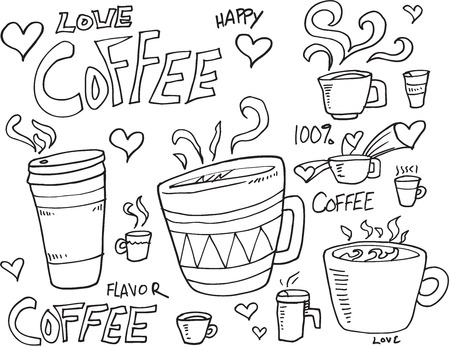 Coffee Doodle Sketch Illustration Vector Setのイラスト素材