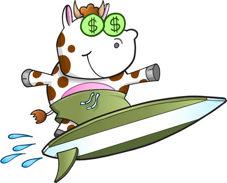 Surfing Cash Cow Vector Illustration Artのイラスト素材