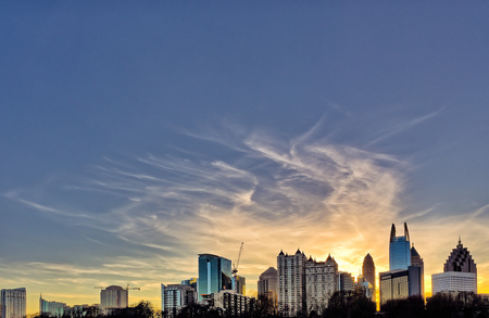 Downtown Atlanta sunset with buildings in the  foregroundの写真素材