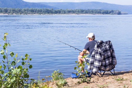 the fisherman on the river Volgaの写真素材