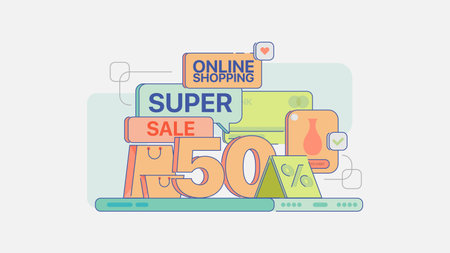 50 % Sale, super sale, sold out, sale, 50, pastel illustration, shop illustration, shopping, online shopping, new shop, dropshopping, online store, online shop, website, pastel vectorのイラスト素材