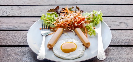 Morning breakfast with egg and chick smoke hamの写真素材