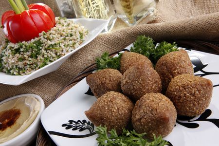 Fried Kibbe, Tabouli and Hummus Tahine
