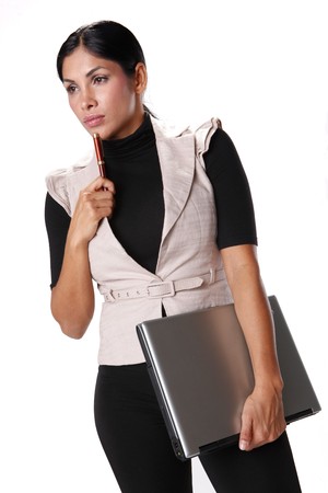 Young businesswoman and laptop computerの写真素材