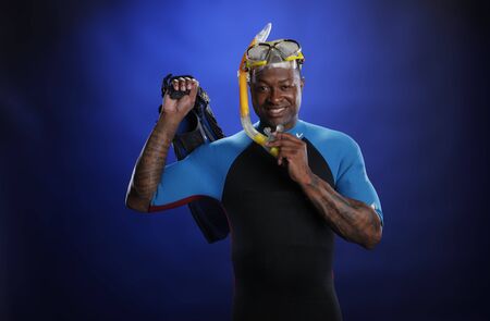 Caribbean man and diving gearの写真素材