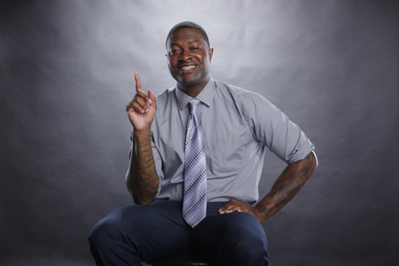 Interacting with a transparent boardの写真素材