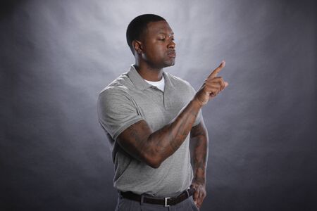 Interacting with a transparent boardの写真素材