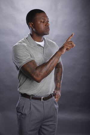 Interacting with a transparent boardの写真素材