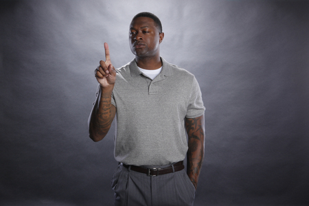 Interacting with a transparent boardの写真素材