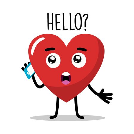 cute heart love characters call someone with a hand phone, mobile phone vector. flat designのイラスト素材