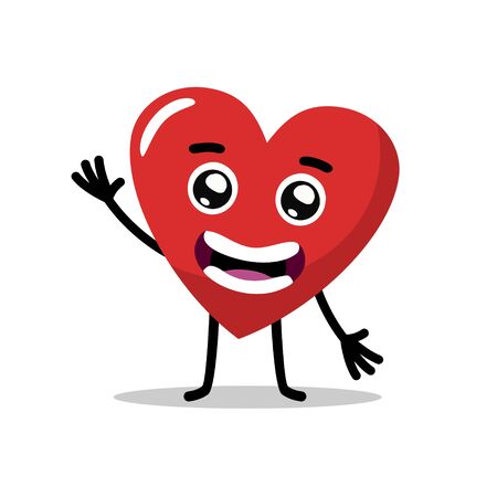 cute characters of love heart with big smile waving hand or say goodbye vector illustration. flat designのイラスト素材