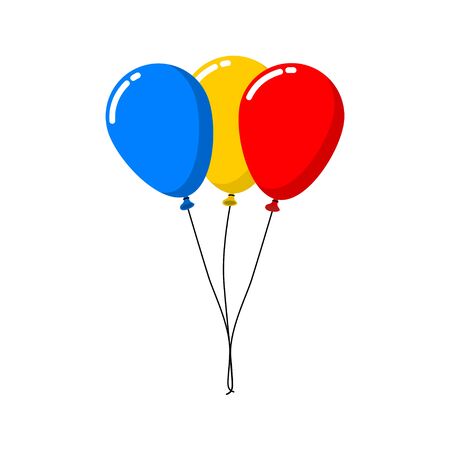 Blue, Yellow, Red balloon flying with a rope tied, vector flat design, three balloonsのイラスト素材