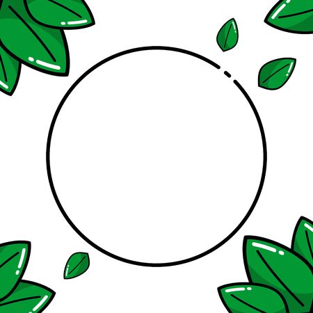 Concept of Editable Blank Background with Leaf Frame and Round Line for Poster, Flyer, Invitation, Card, Brochure. Vector Flat Designのイラスト素材