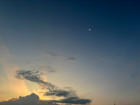 Beautiful sky with clouds at sunset. Sky background. Sky with clouds weather nature cloud blueの写真素材