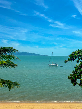 Beautiful tropical beach and sea landscape with blue sky and white cloud, Bophut Beach, Koh Samui,...