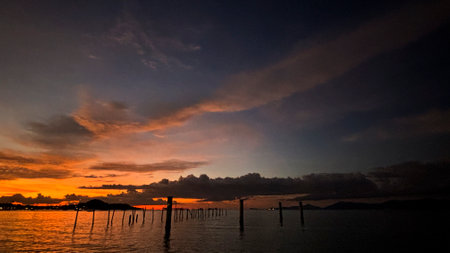 Sunset at the beach in the evening at Bophut Beach, Koh Samui, Thailandの写真素材