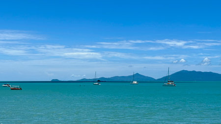 Sailing boats in the sea at sunny day, Bophut Beach, Koh Samui, Thailandの写真素材