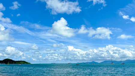 Beautiful seascape with blue sky and white clouds, Bophut Beach, Koh Samui, Thailand â€“...